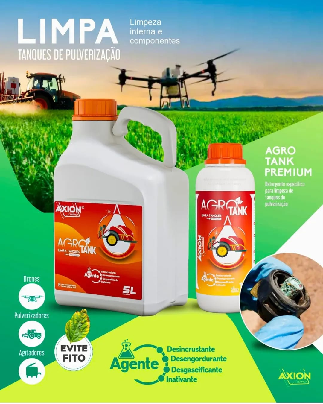 AGRO TANK 1 L - limpa tanque. Agente removedor de incrustações e Descontaminante.